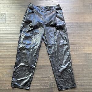 SHEIN Vegan Leather Croc-Textured Pants Womens Sz Large Black Crop